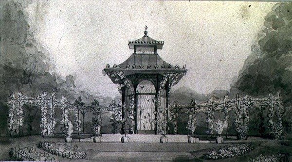 Projekt woliery i pergoli w stylu chińskim autorstwa Humphry Repton