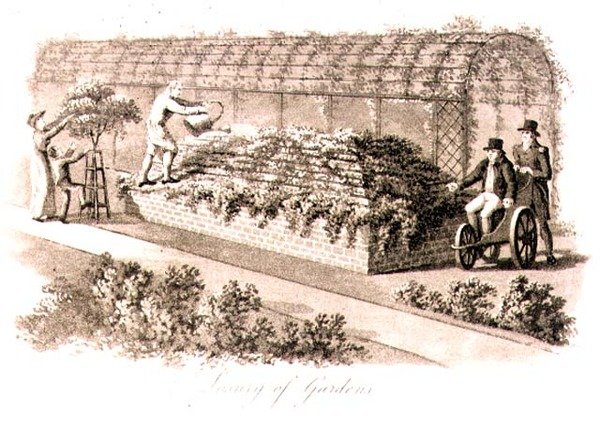 Luksus ogrodów, z „Fragmentów z teorii i praktyki ogrodnictwa krajobrazowego”, wyd. 1816 (lito) autorstwa Humphry Repton
