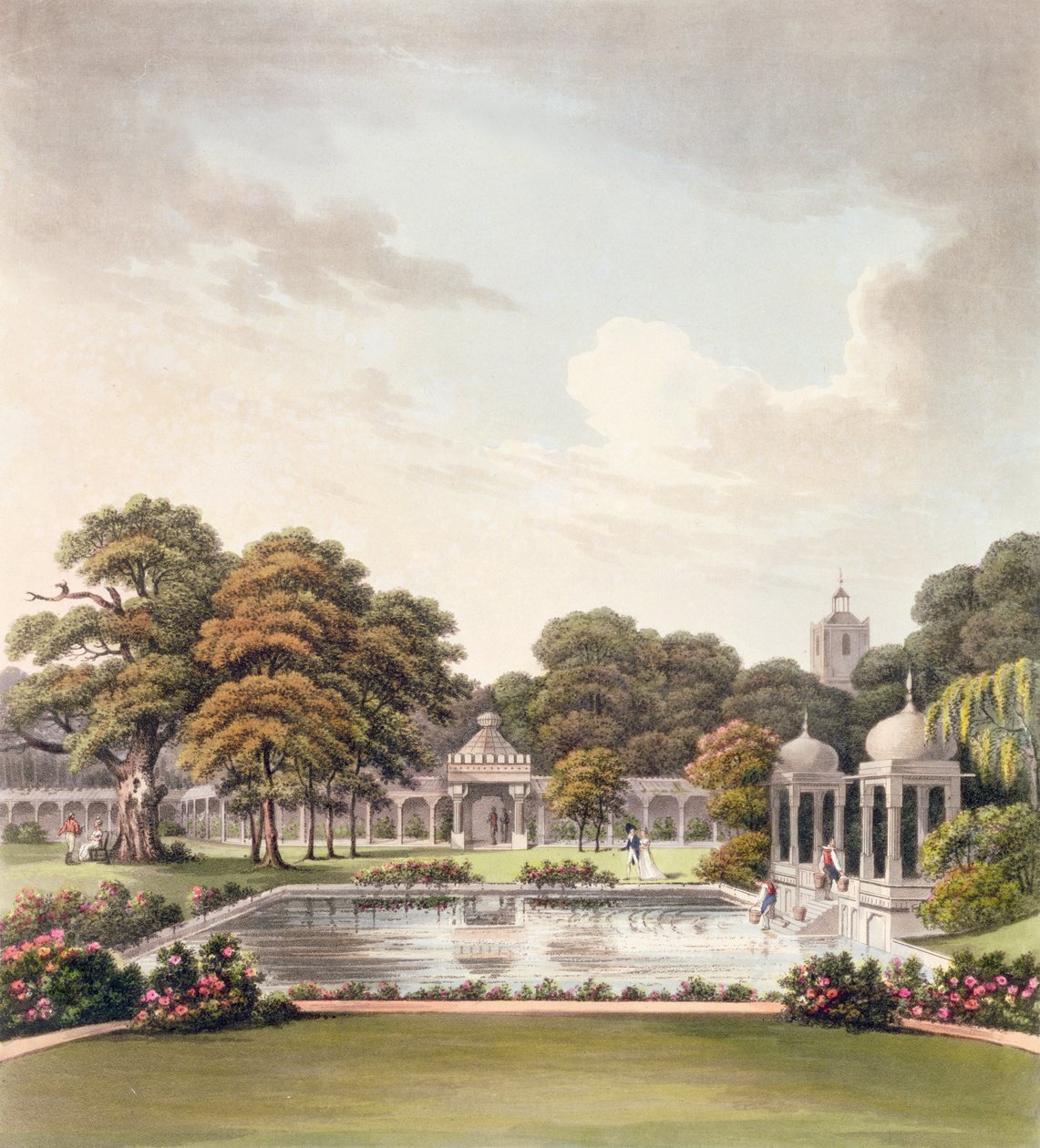 Widok z kopuły, Brighton Pavilion, rytowany przez Josepha Constantine Stadlera (fl.1780-1812), opublikowany 1808 autorstwa Humphry Repton