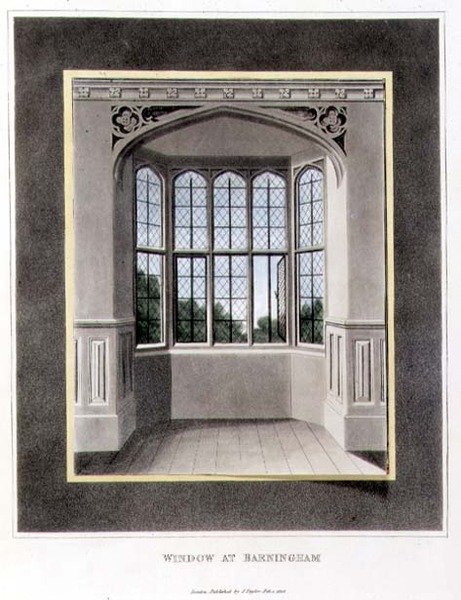 Okno w Barningham (przed) z „Fragmenty z teorii i praktyki ogrodnictwa krajobrazowego”, wyd. 1816 (kolor lito) (patrz także 103905) autorstwa Humphry Repton