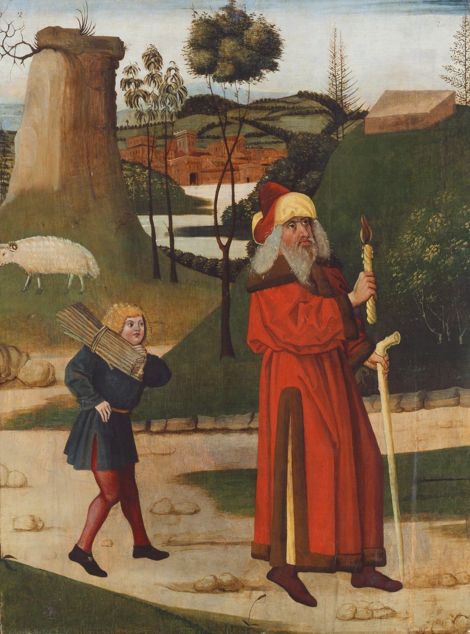 Ofiara Izaaka, 1490-1500 autorstwa Hungarian School