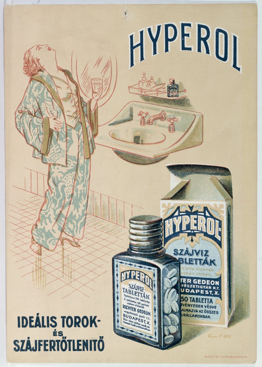 Reklama tabletki do płukania jamy ustnej Hyperol, 1930 autorstwa Hungarian School