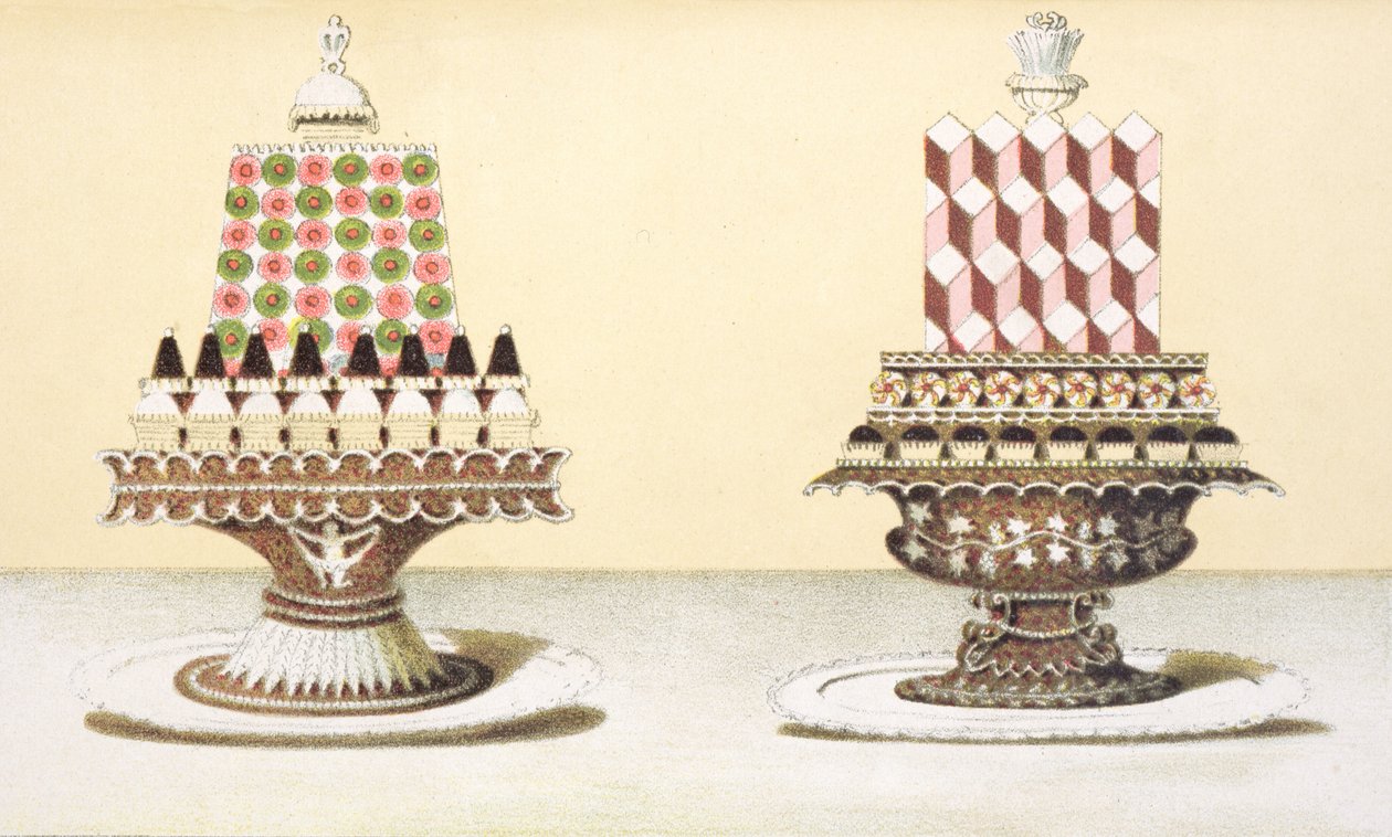 Projekt prezentacji deserów, ilustracja z węgierskiej książki kucharskiej o kuchni francuskiej, ok.1880 autorstwa Hungarian School