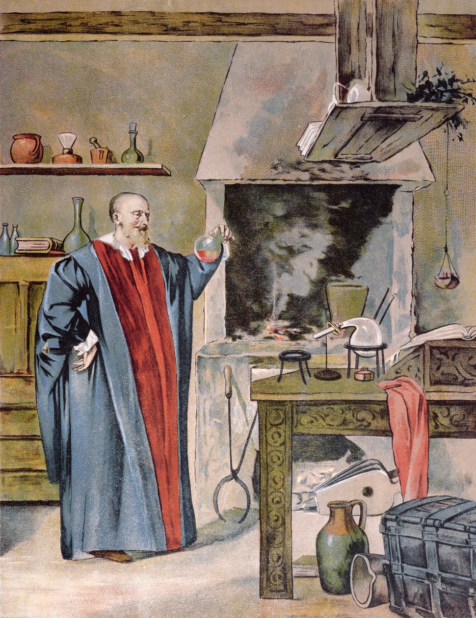 Cesarz Rudolf II Habsburg (1552-1612) w swoim warsztacie alchemicznym autorstwa Hungarian School