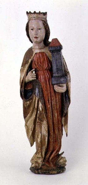 Św. Barbara z Kassa, 1450-60 (drewno malowane) autorstwa Hungarian School