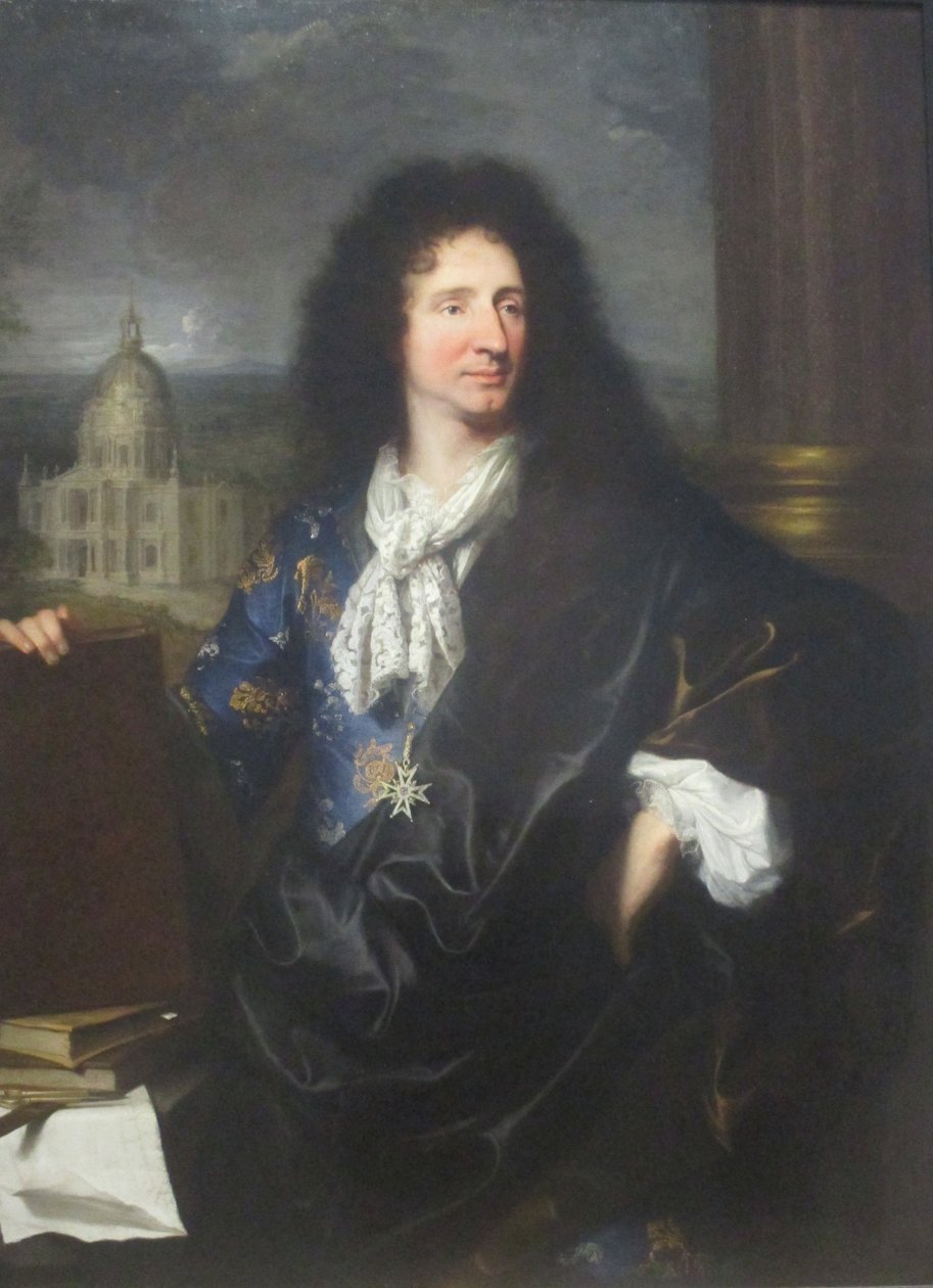 Portret Julesa Hardouina-Mansarta, architekta króla Francji Ludwika XIV (1643-1715) autorstwa Hyacinthe Francois Rigaud
