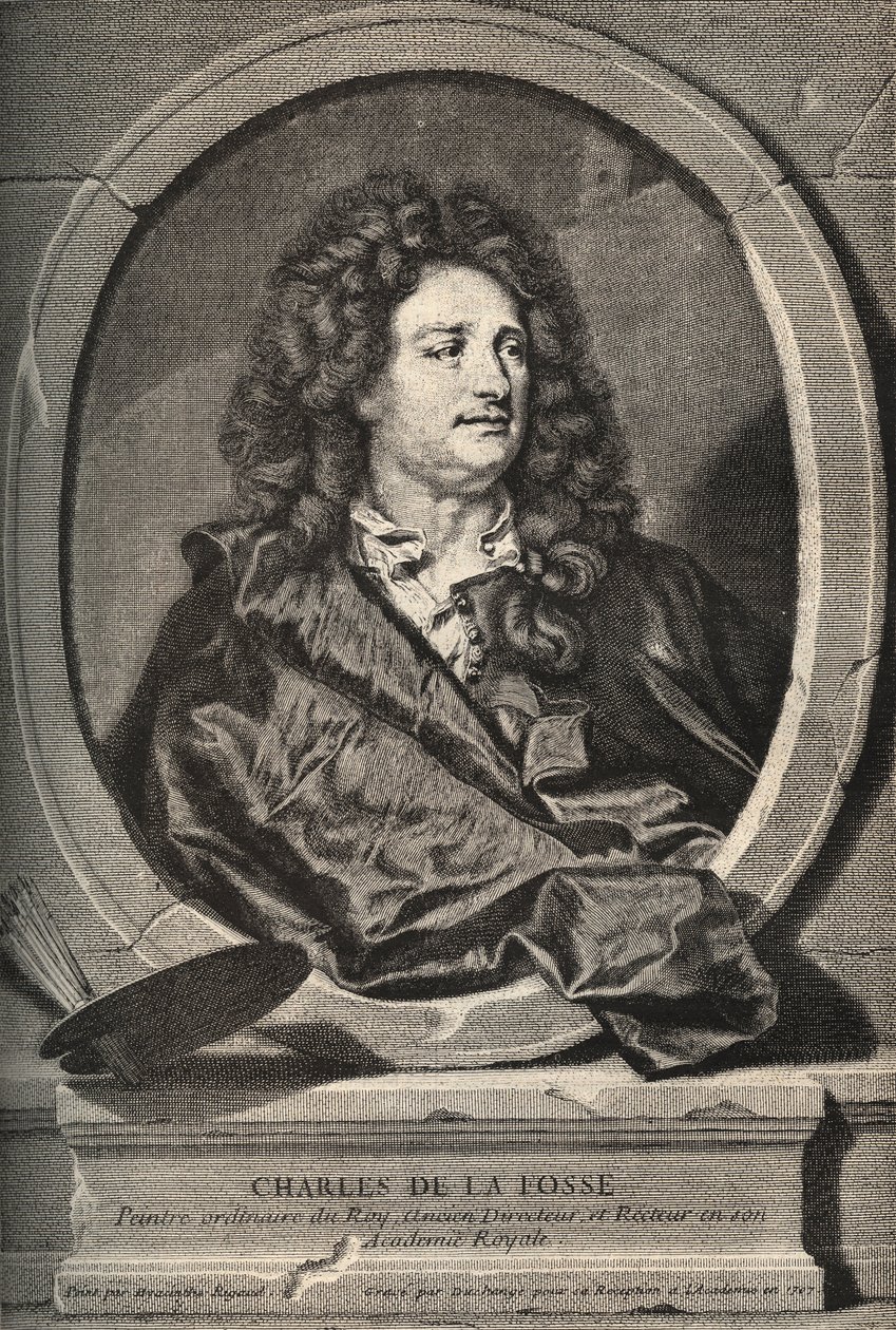 Portret Charlesa de La Fosse (1636-1716) francuskiego malarza - rycina Dumchange autorstwa H. Rigaud autorstwa Hyacinthe (after) Rigaud