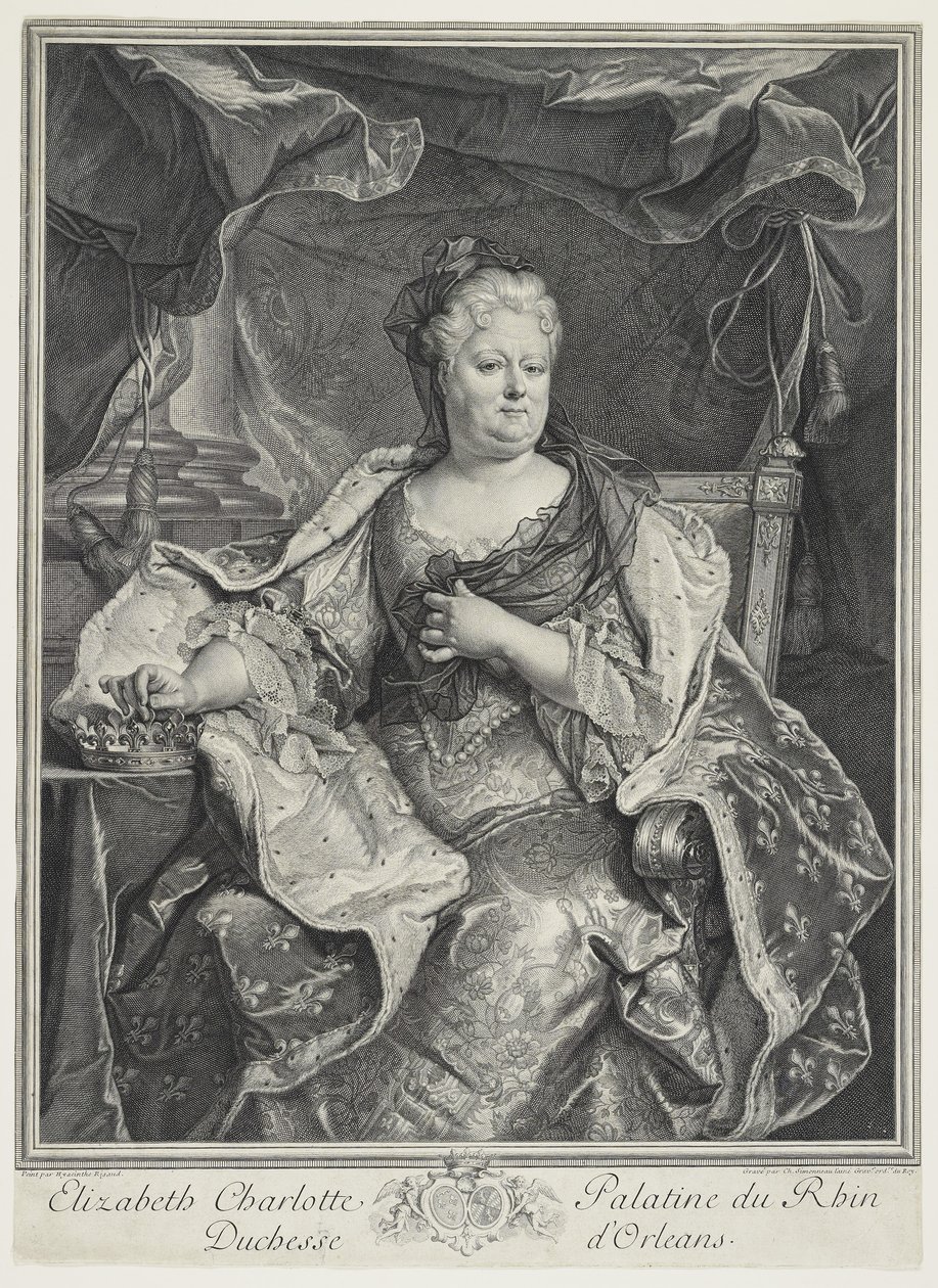Elżbieta Charlotte Palatine du Rhin, księżna Orleanu, inż. Charles Louis Simmoneau (1645-1728) autorstwa Hyacinthe Francois Rigaud