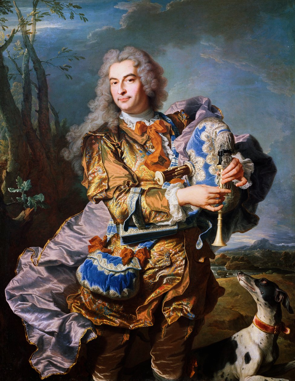 Gaspard de Gueidan grający na dudach, ok. 1735, autorstwa Hyacinthe Rigaud (1659-1743), olej na płótnie. Szczegół. Francja autorstwa Hyacinthe Francois Rigaud