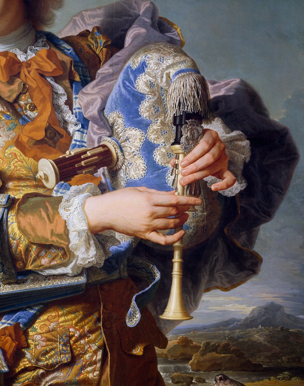 Gaspard de Gueidan grający na dudach, ok. 1735, autorstwa Hyacinthe Rigaud (1659-1743), olej na płótnie. Szczegół. Francja autorstwa Hyacinthe Francois Rigaud