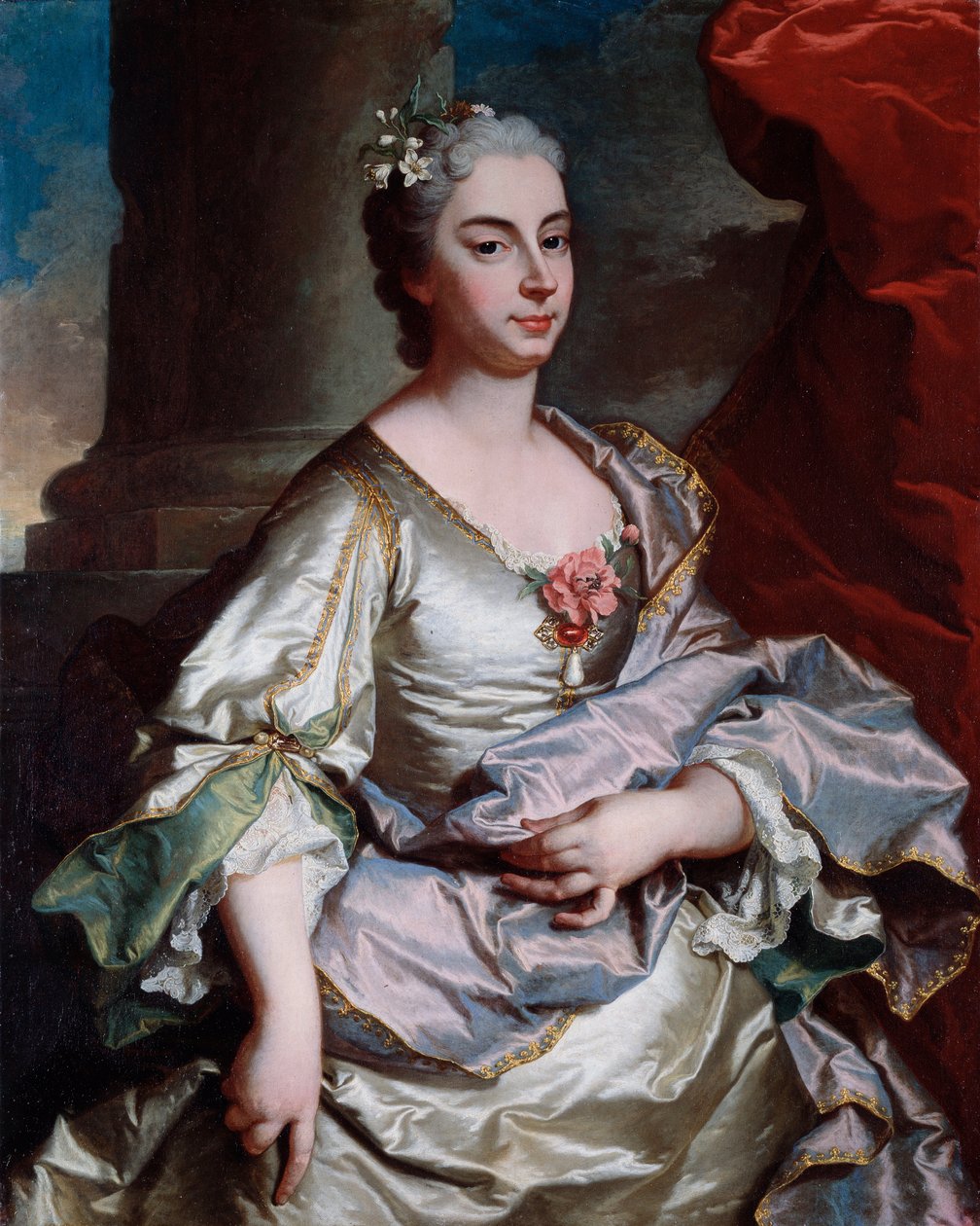 Portret Battiny Raggi, markizy Brignole Sale (zm. 1747) Obraz Hyacinthe Rigaud (1659-1743) 1737-1739 Dim 101x80 cm Genes, Musei di Strada Nuova (ex Palazzo Rosso) autorstwa Hyacinthe Francois Rigaud