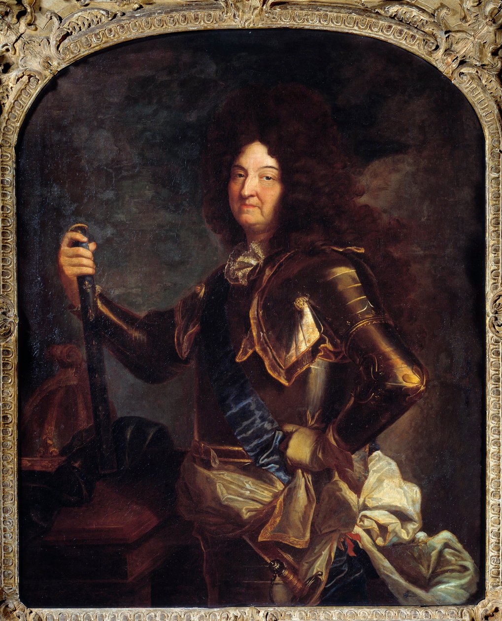 Portret króla Francji Ludwika XIV (1638-1715), w zbroi Obraz Hyacinthe Rigaud (1659-1743) XVIII w. Słońce. 2,21x1,3 m² autorstwa Hyacinthe Francois Rigaud