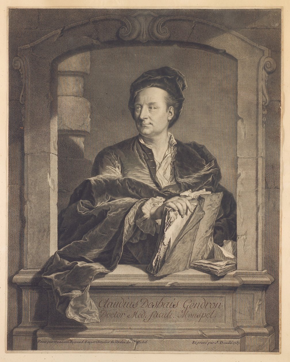 Doktor Claude Deshais Gendron, grawerowany przez J. Daulle, c.1737 autorstwa Hyacinthe Francois Rigaud