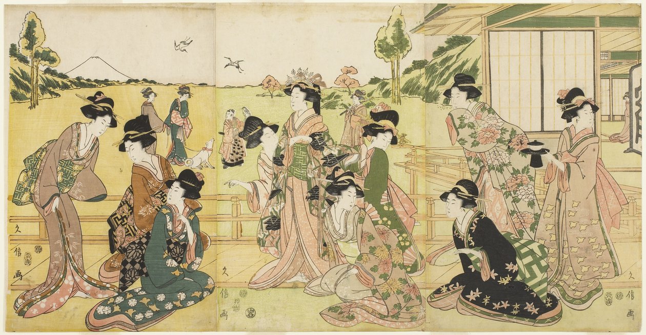 Hawking Party, 1807 (kolorowy drzeworyt) autorstwa Hyakusai Hisanobu Hyakusai Hisanobu