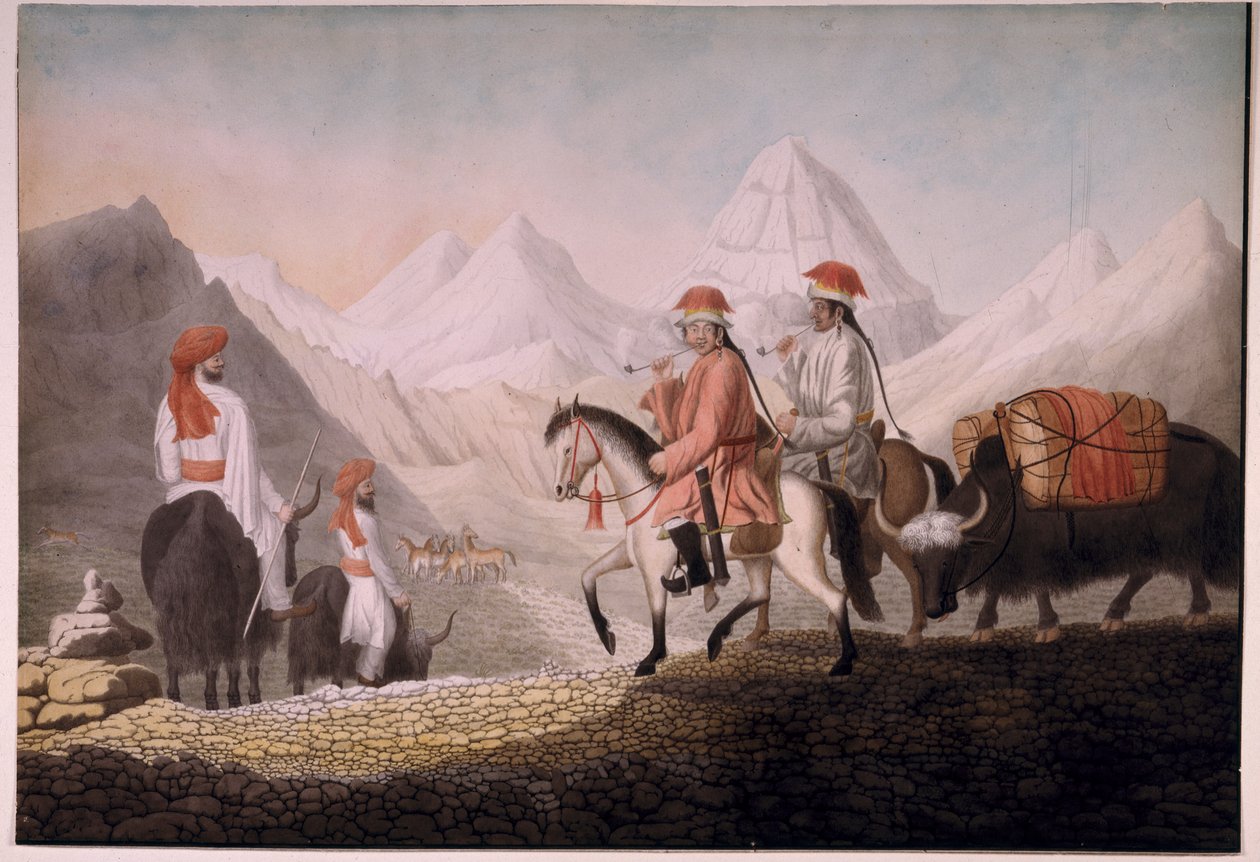 William Moorcroft i Hearsay na drodze do jeziora Mansarovar (Tybet) 1812 (akwarela na papierze) autorstwa Hyder Jung Hearsey