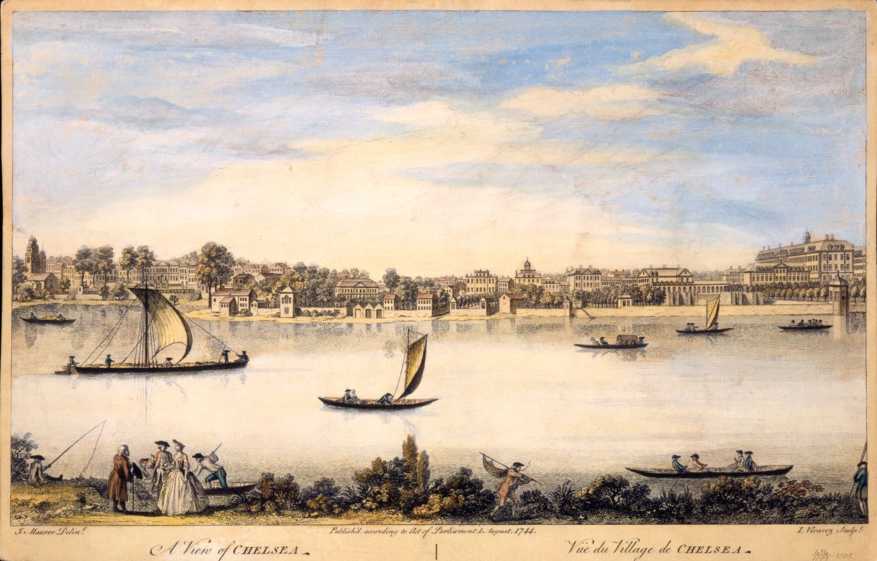 Widok Chelsea, rytowany przez I. Vivarez, ok. 1744 r. autorstwa I. Maurer