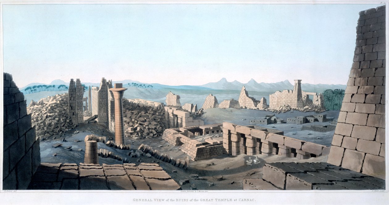 Widok ogólny ruin Wielkiej Świątyni w Carnac, Egipt, 1820 autorstwa I Clark