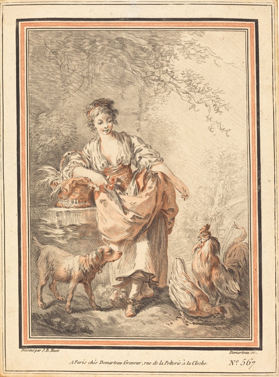 Kobieta karmiąca kurczaki autorstwa I Gilles Antoine Demarteau after Jean Baptiste Hüet