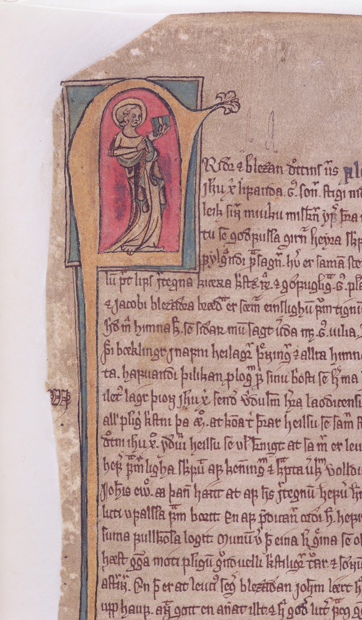 Historyczny inicjał na początku Sagi o dwóch apostołach Jana i Jakuba, z Codex Scardensis, c.1360 autorstwa Icelandic School