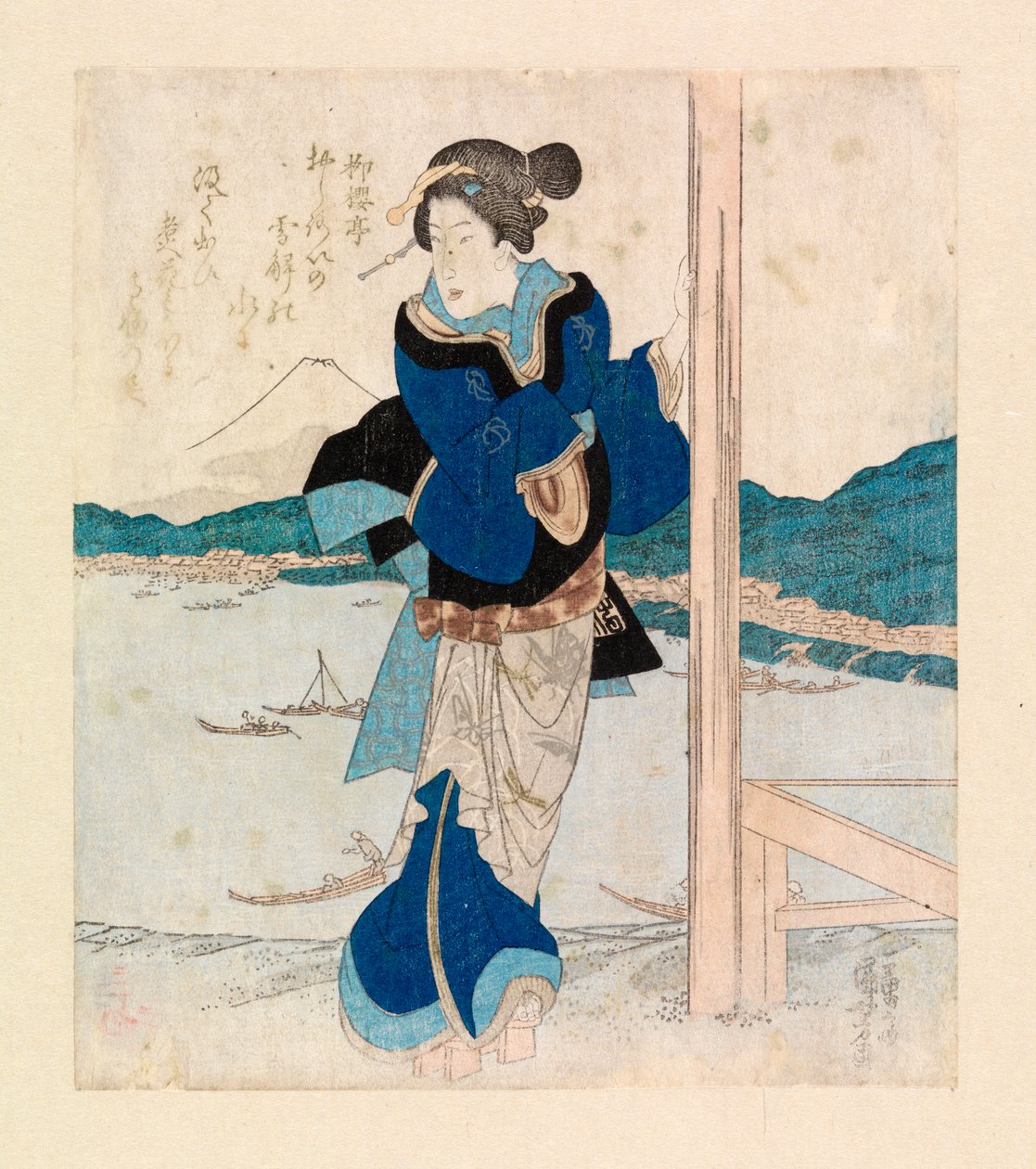 Gejsza na balkonie pawilonu wiśniowego, ok. 1830 r. (drzeworyt kolorowy) autorstwa Ichiyusai Kuniyoshi