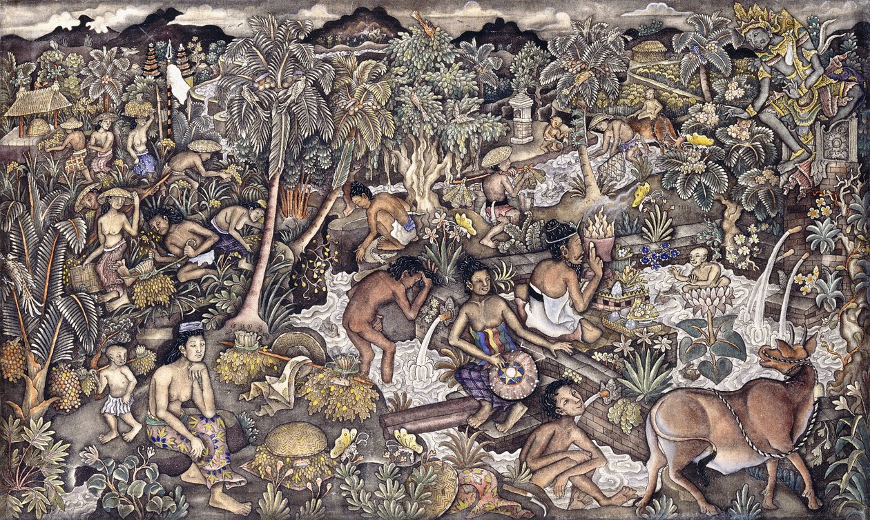 Bali Life, ok. 1940 r. (olej na gazie) autorstwa Ida Bagus Kembeng