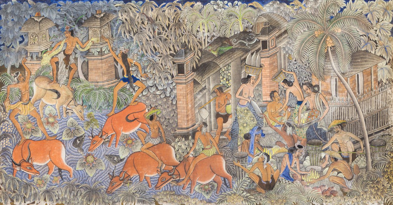 Rozrywki pasterzy i wieśniaków (tempera na płótnie) autorstwa Ida Bagus Kembeng