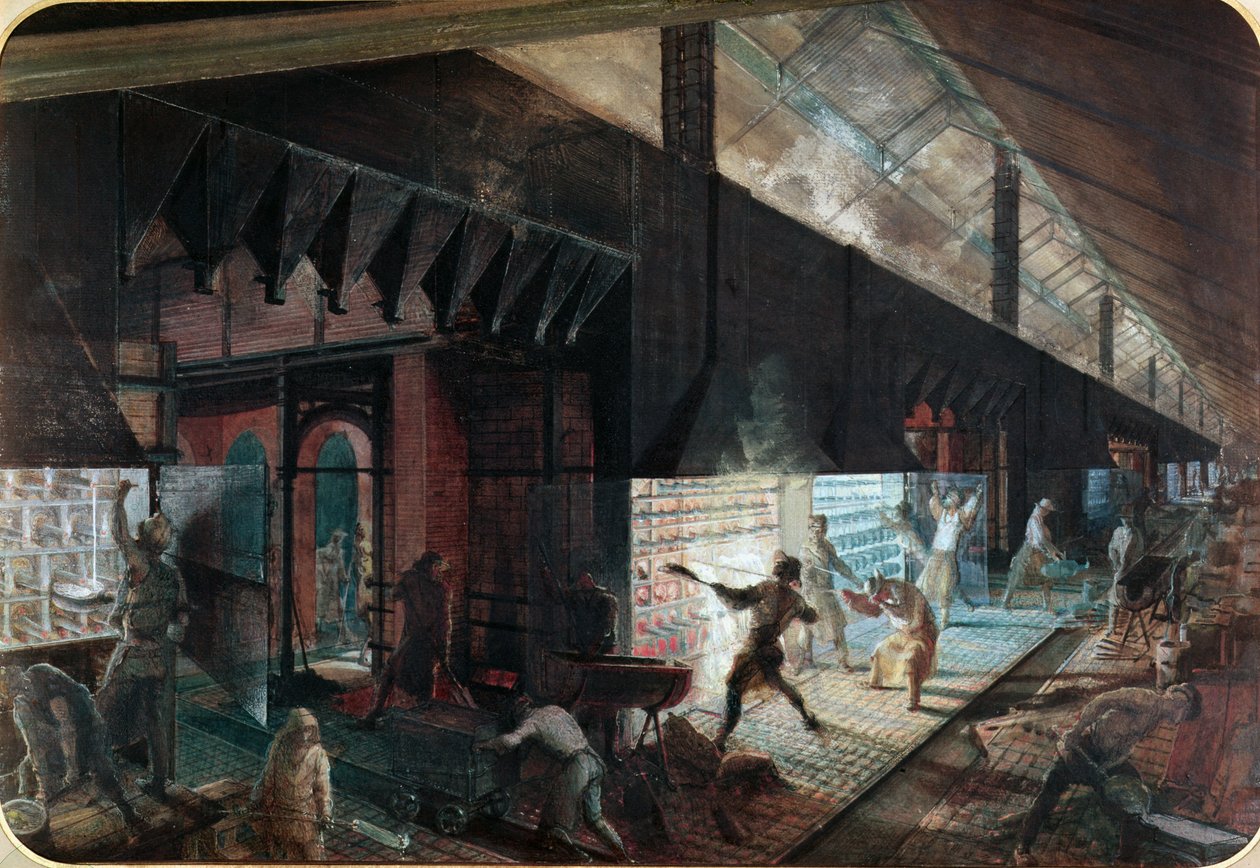 Produkcja cynku w fabryce Vieille Montagne, Saone-et-Loire, ok. 1860 autorstwa Ignace Francois Bonhomme
