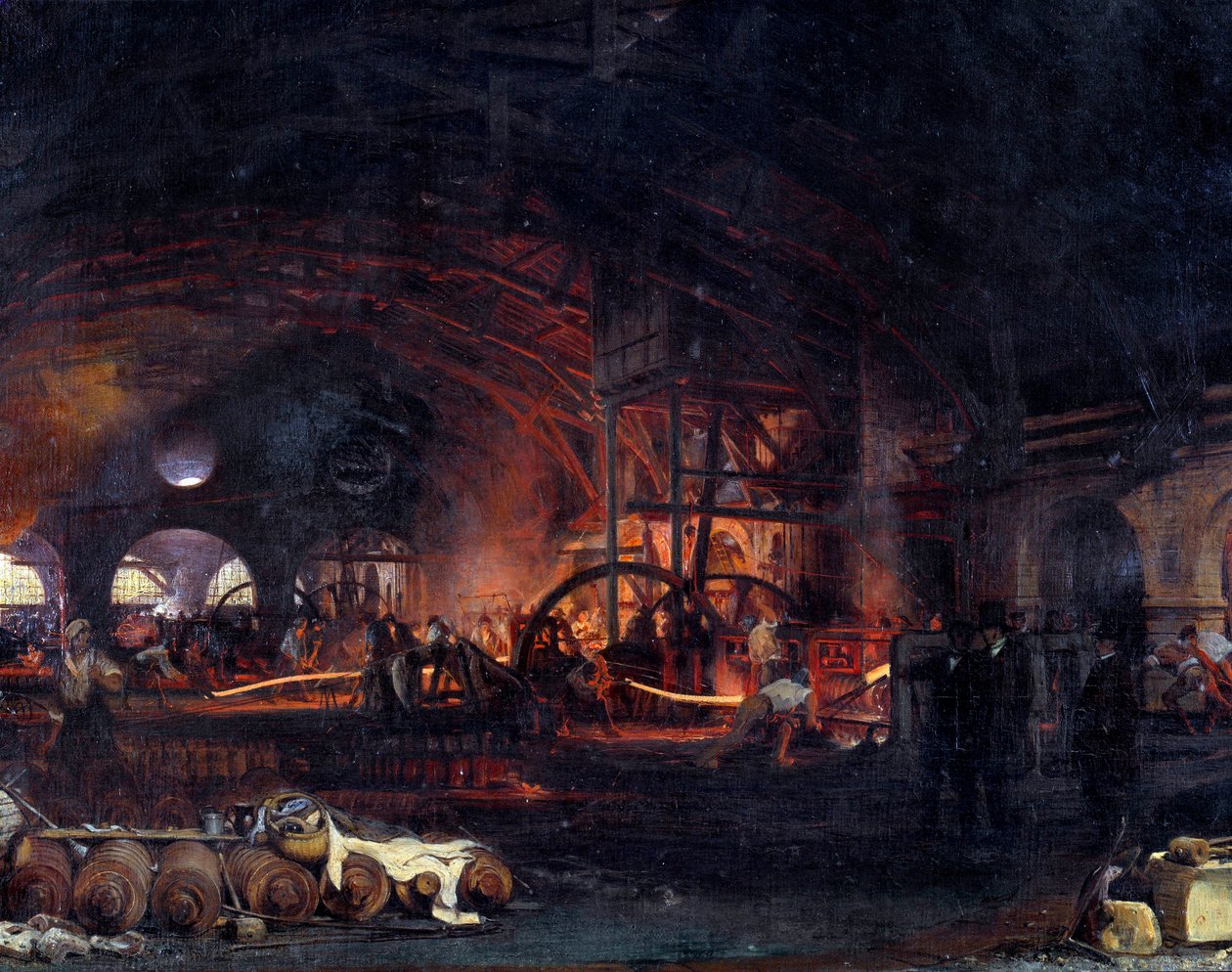 Rewolucja przemysłowa: „Wielka kuźnia Fourchambault” Fragment obrazu Francois Bonhomme (1809-1881) 1839. Fourchambault autorstwa Ignace Francois Bonhomme