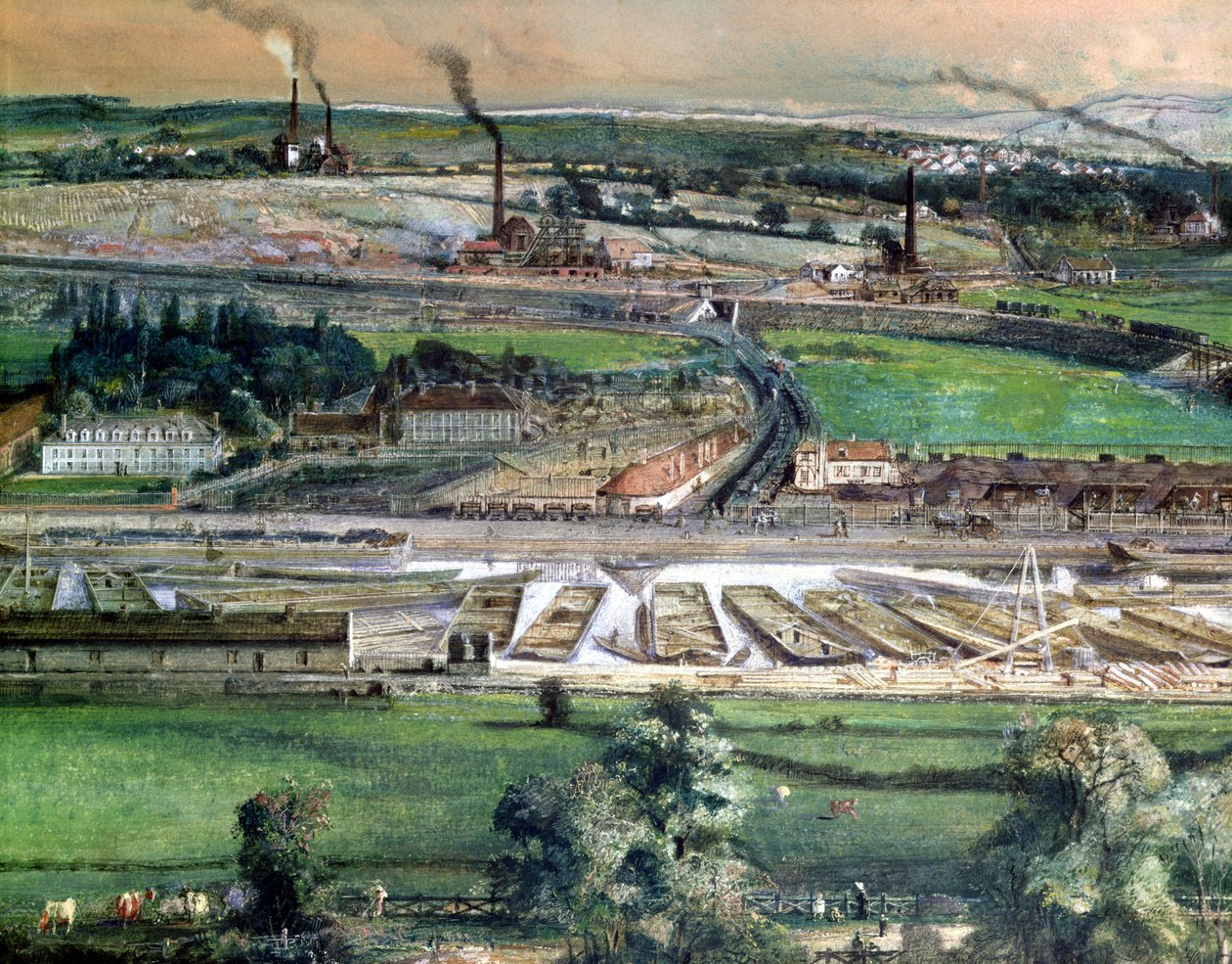 Krajobraz przemysłowy na polu węglowym Blanzy, Saone-et-Loire, ok. 1860 wc na papierze z 157397 autorstwa Ignace Francois Bonhomme
