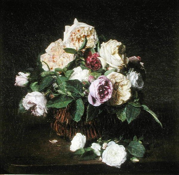 Róże w koszu na stole autorstwa Ignace Henri Jean Fantin Latour