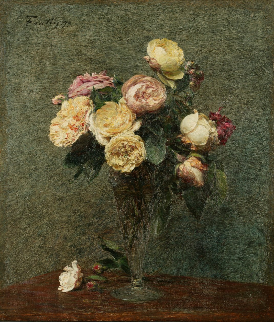 Martwa natura: róże w szklanym wazonie autorstwa Ignace Henri Jean Fantin Latour