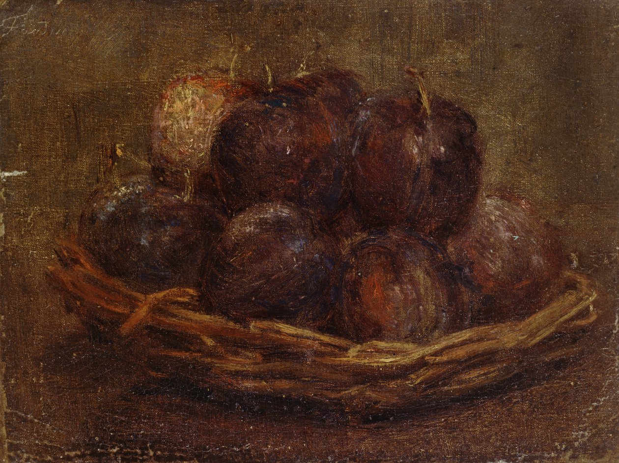 Kosz śliwek, 1869 - 1869 (olej na płótnie, oprawiony jako rysunek) autorstwa Ignace Henri Jean Fantin Latour