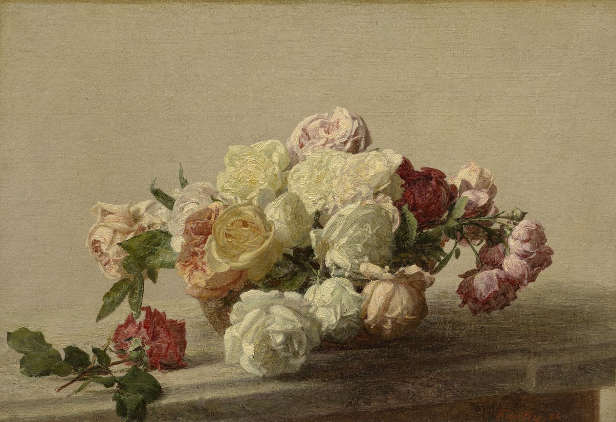 Miska róż na marmurowym stole, 1885 autorstwa Ignace Henri Jean Fantin Latour