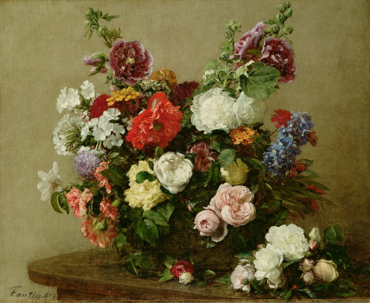 Francuskie róże i piwonie, 1881 autorstwa Ignace Henri Jean Fantin Latour