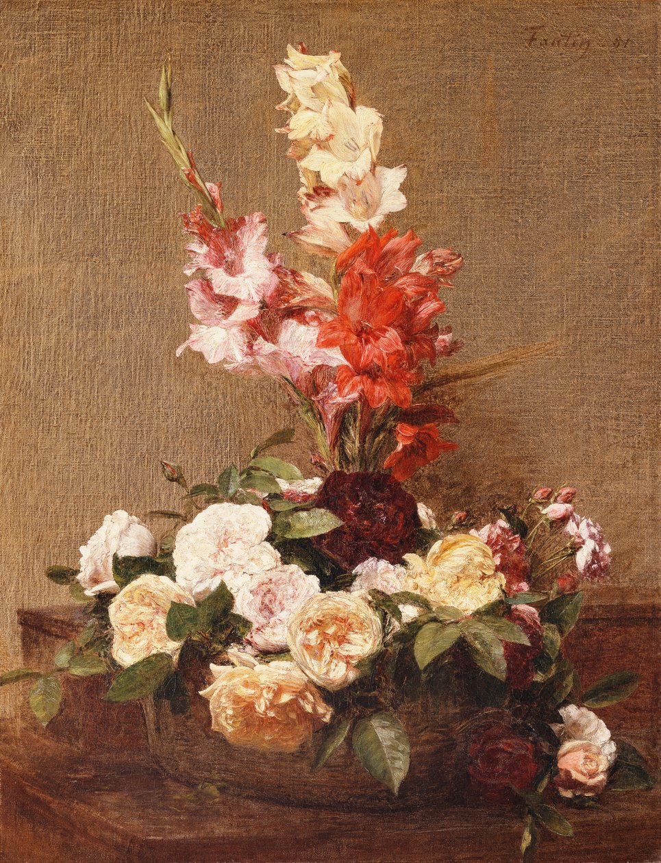 Mieczyki i róże, 1881 autorstwa Ignace Henri Jean Fantin Latour