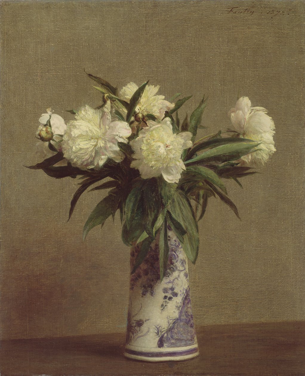 Piwonie w niebiesko-białej wazonie, 1872 autorstwa Ignace Henri Jean Fantin Latour