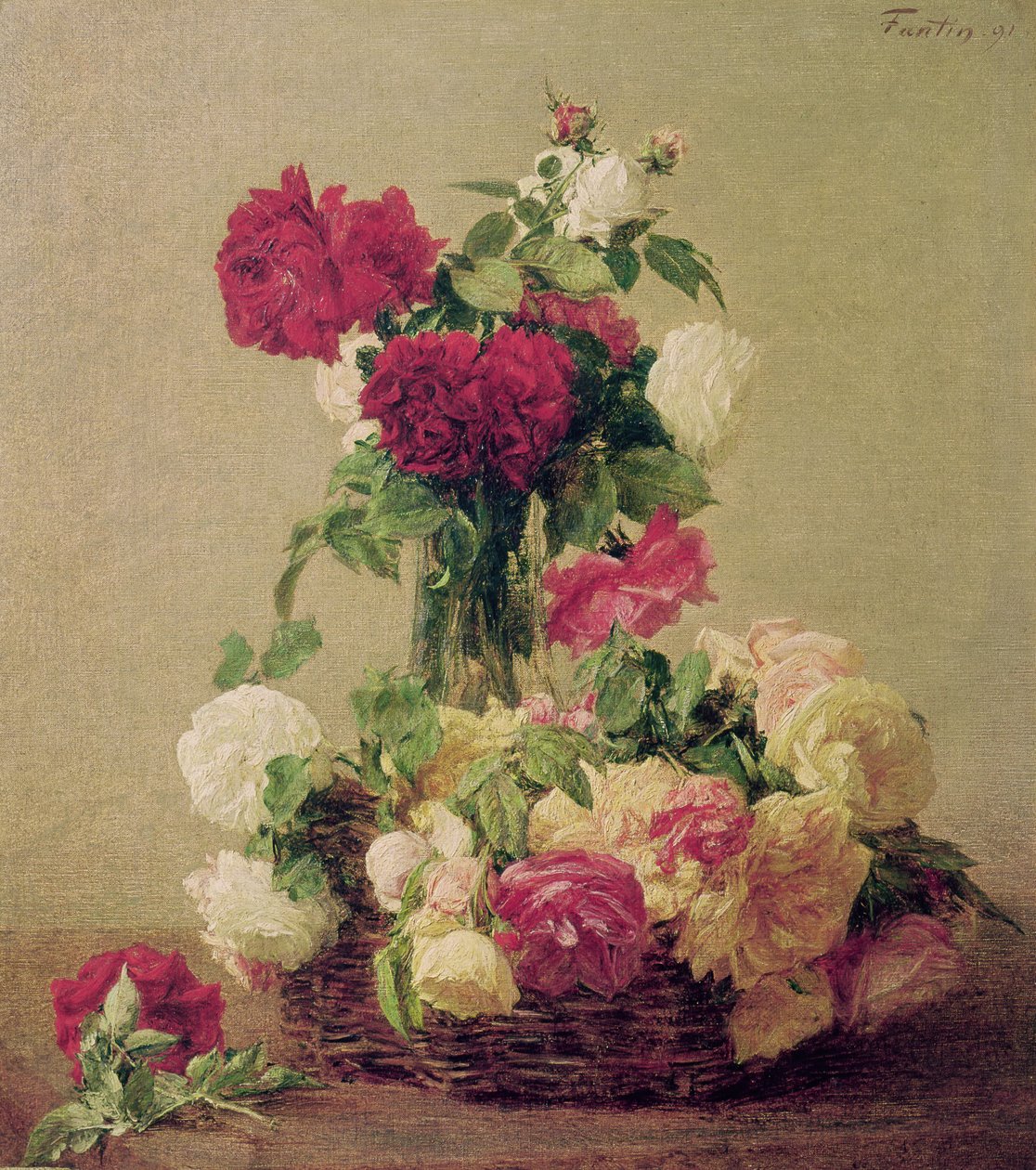 Róże, 1891 autorstwa Ignace Henri Jean Fantin Latour