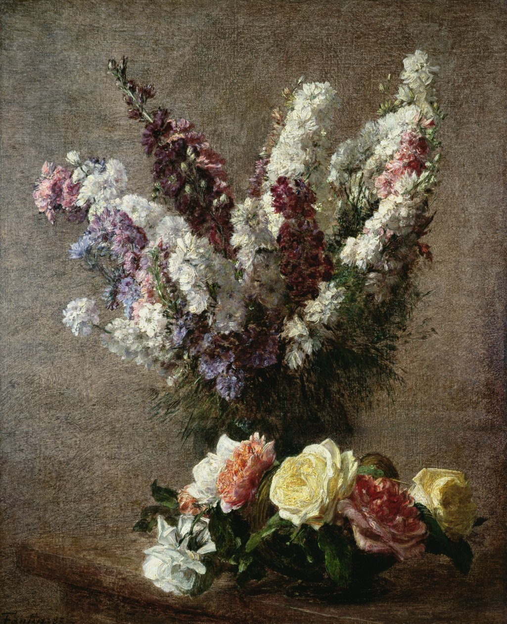 Róże i Larkspur, 1885 autorstwa Ignace Henri Jean Fantin Latour