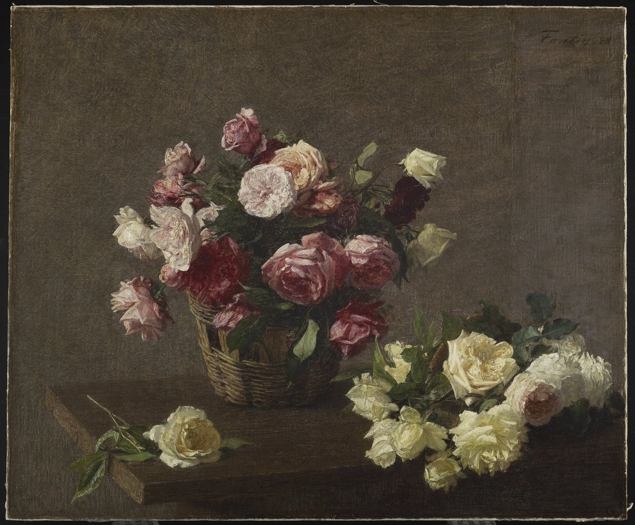 Róże w koszu, czyli róże w koszu, 1888 autorstwa Ignace Henri Jean Fantin Latour