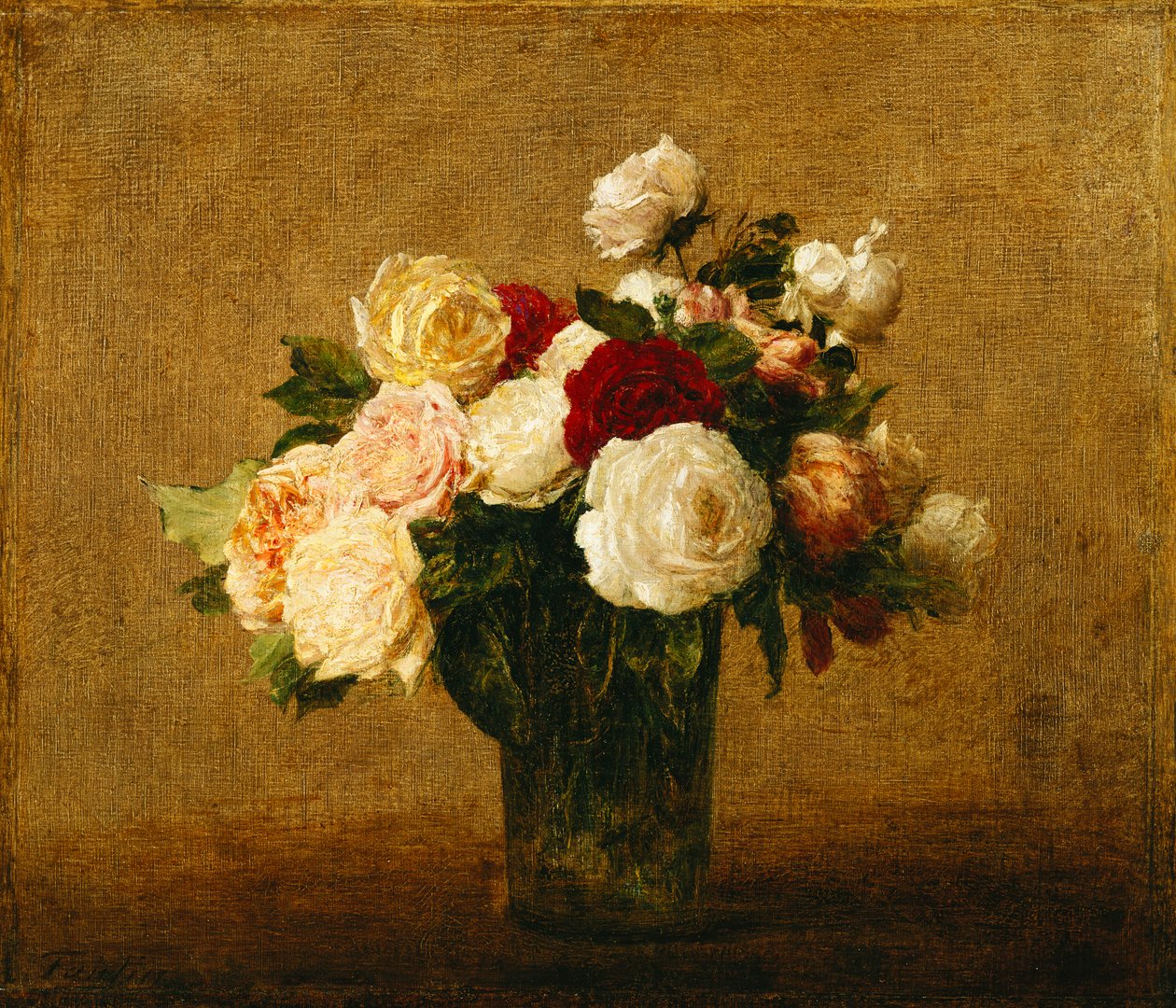 Róże w szklanym wazonie; róże w szklanym wazonie, autorstwa Ignace Henri Jean Fantin Latour