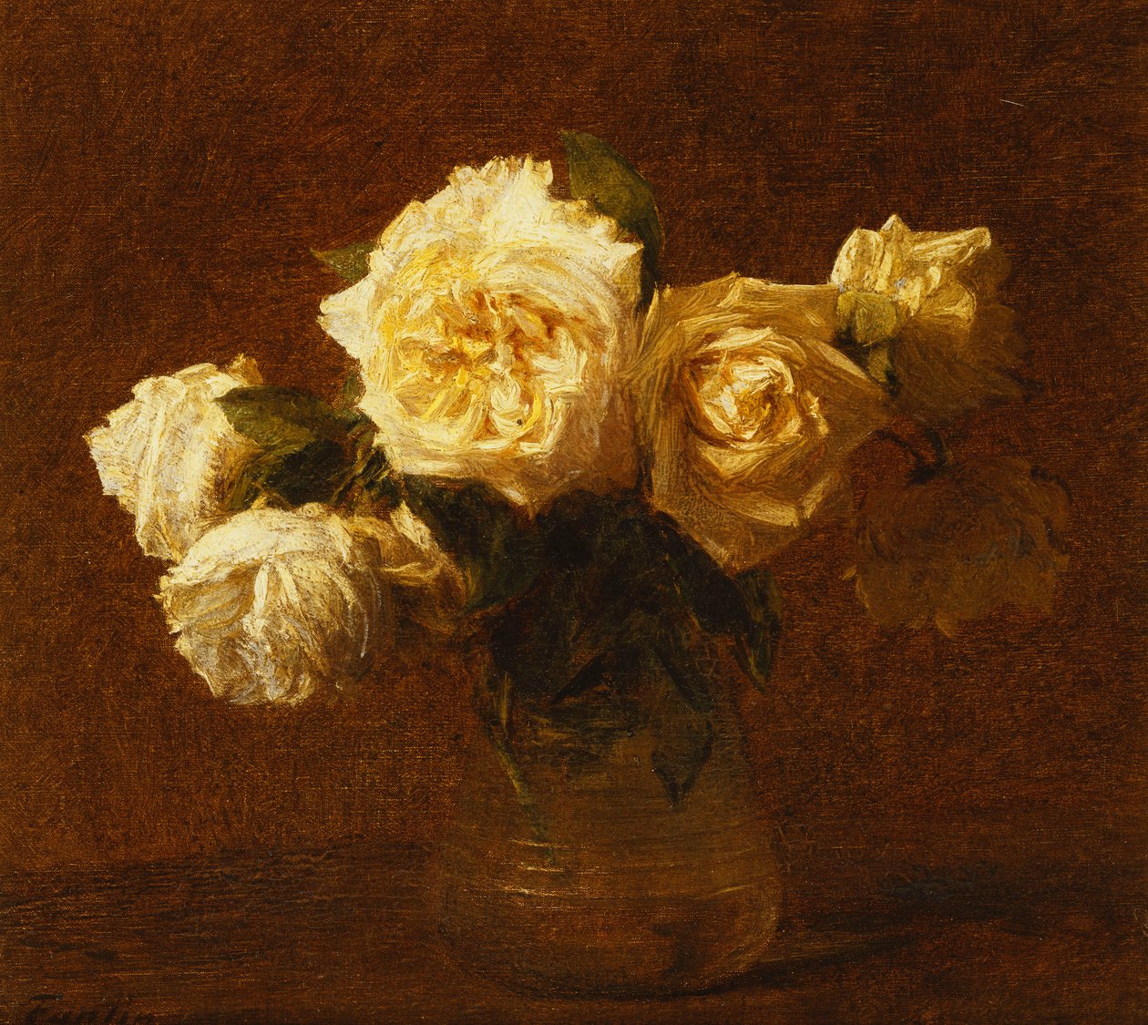 Sześć żółtych róż w wazonie; Sześć żółtych róż w wazonie, 1903 autorstwa Ignace Henri Jean Fantin Latour