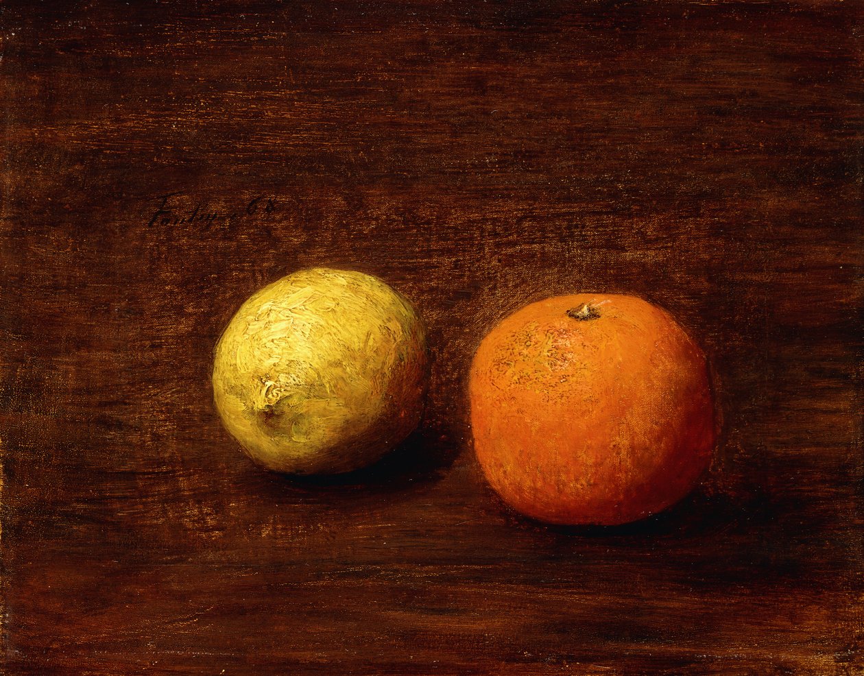 Martwa natura, Cytryna i Pomarańcza; Natura Morte, Citron et Orange, 1868 autorstwa Ignace Henri Jean Fantin Latour
