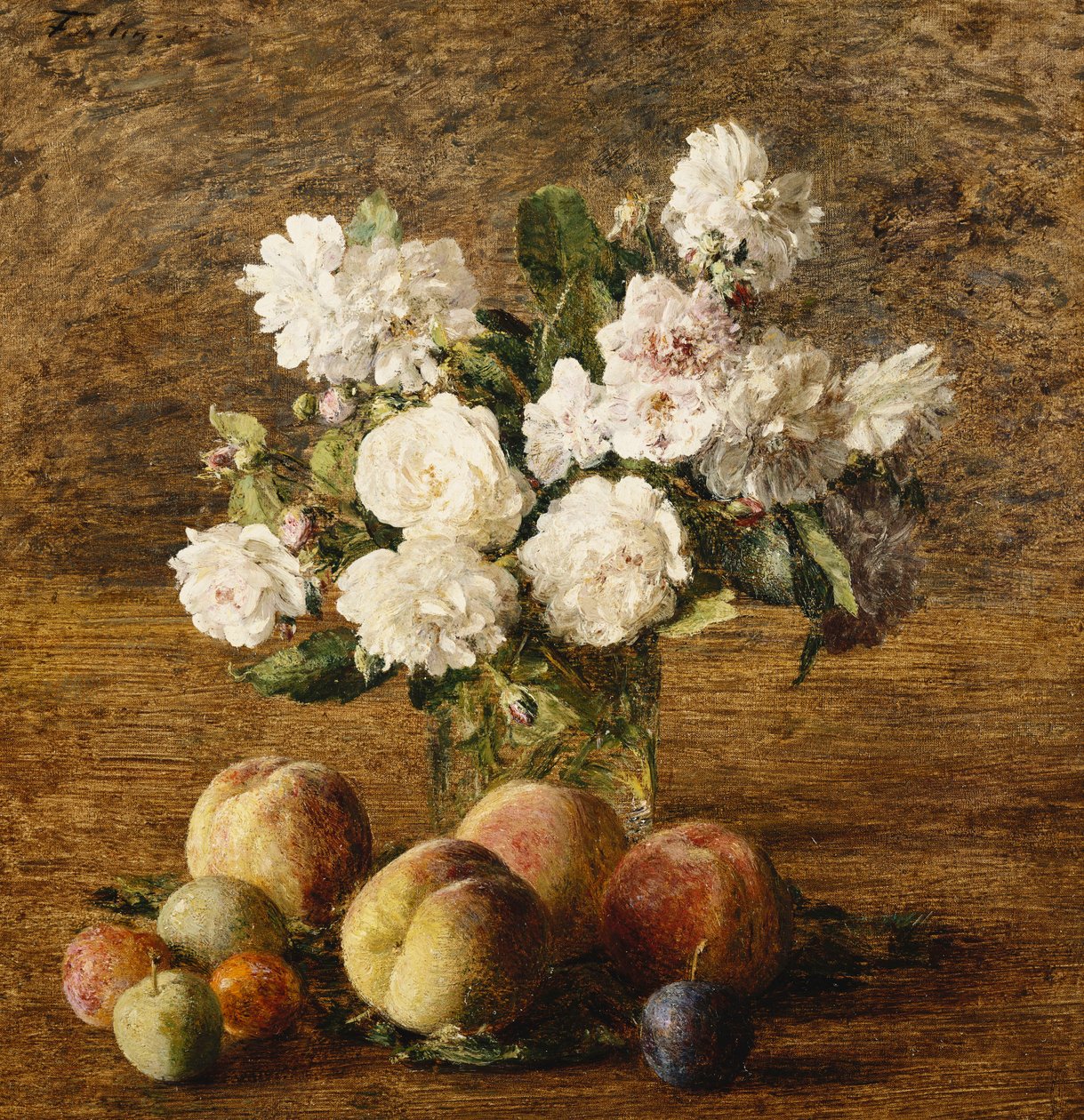 Martwa natura: róże i owoce; Nature Morte: Róże i owoce, 1878 autorstwa Ignace Henri Jean Fantin Latour