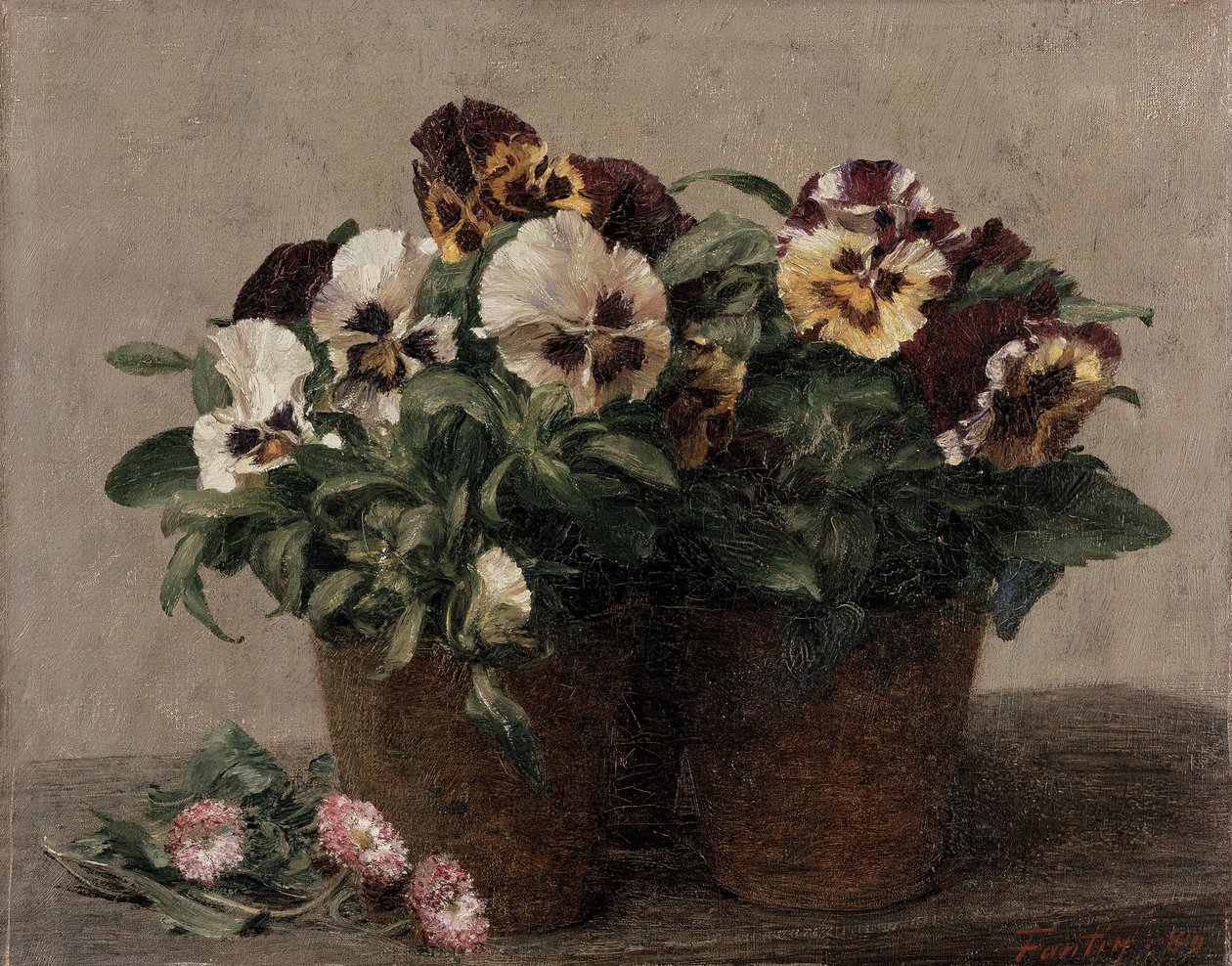 Martwa natura z bratkami i stokrotkami, 1889 autorstwa Ignace Henri Jean Fantin Latour
