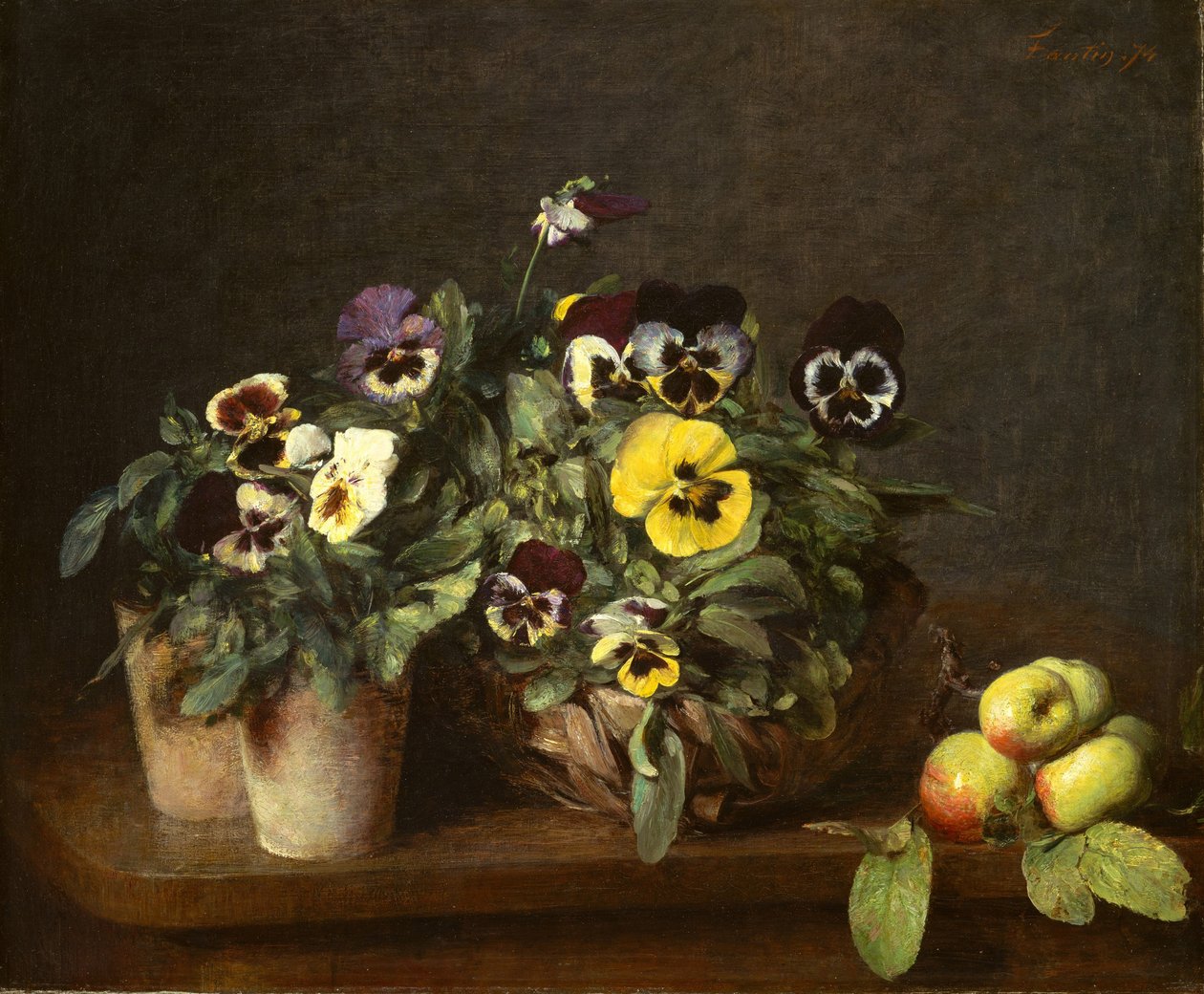 Martwa natura z bratkami, 1874 autorstwa Ignace Henri Jean Fantin Latour
