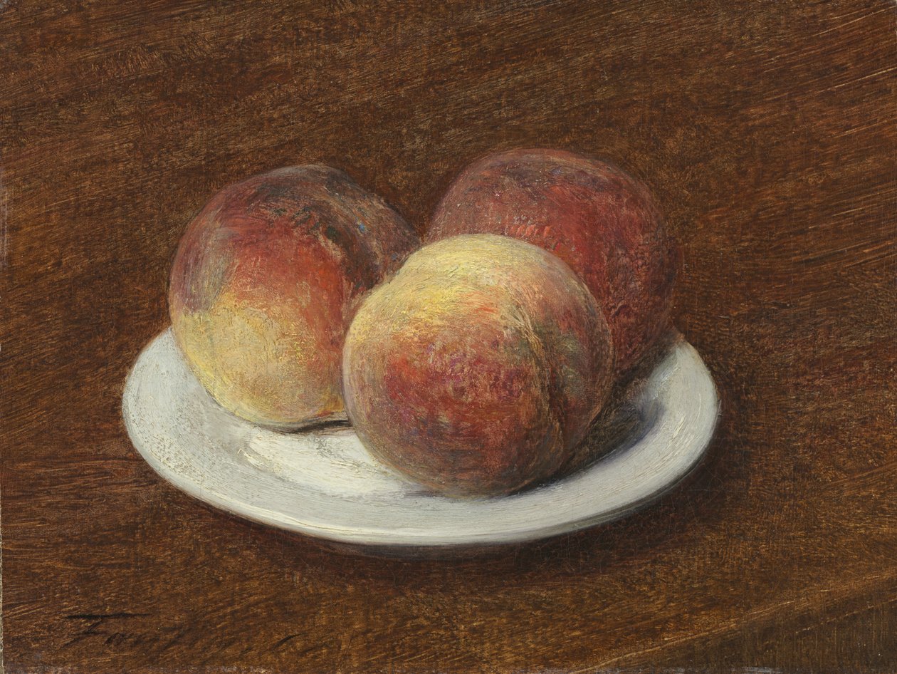 Trzy brzoskwinie na talerzu, 1868 (olej na papierze na płótnie) autorstwa Ignace Henri Jean Fantin Latour