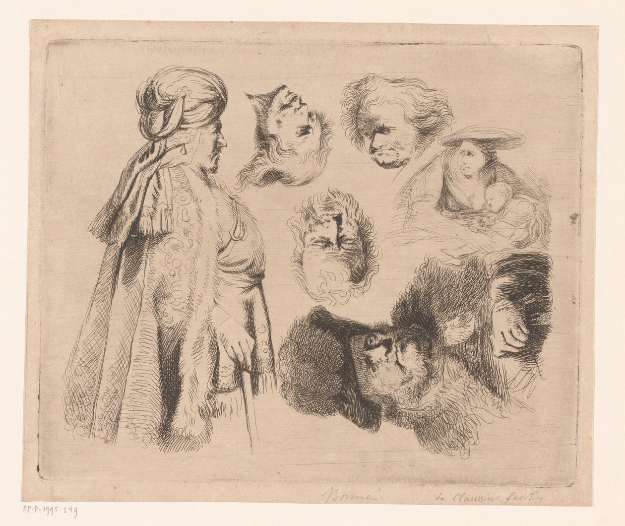 Kompozycja z orientalnym mężczyzną, kobietą z dzieckiem i czterema głowami mężczyzn autorstwa Ignace Joseph de Claussin (attributed to)