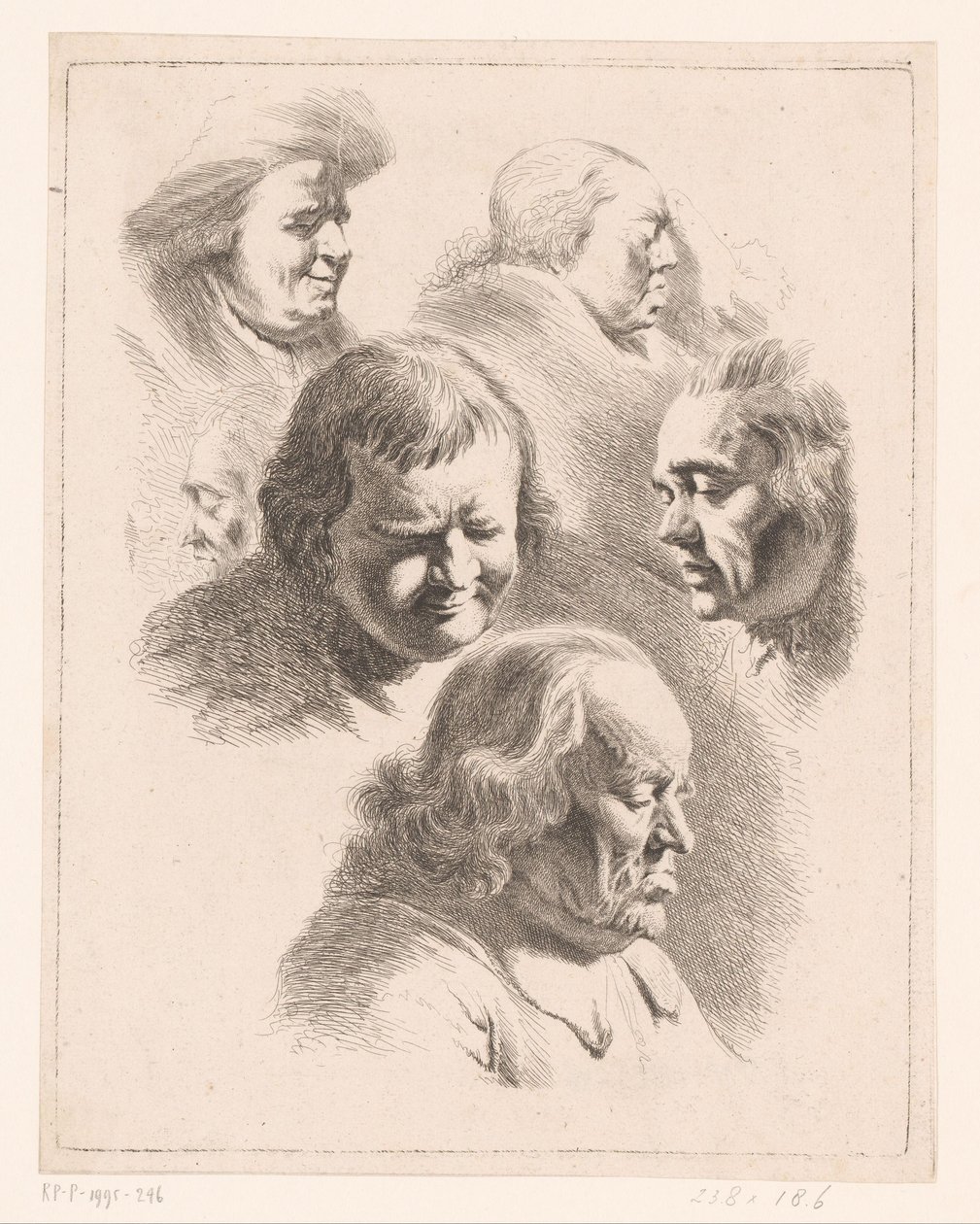 Kompozycja z sześcioma głowami mężczyzn i kobiet z zamkniętymi oczami autorstwa Ignace Joseph de Claussin (attributed to)
