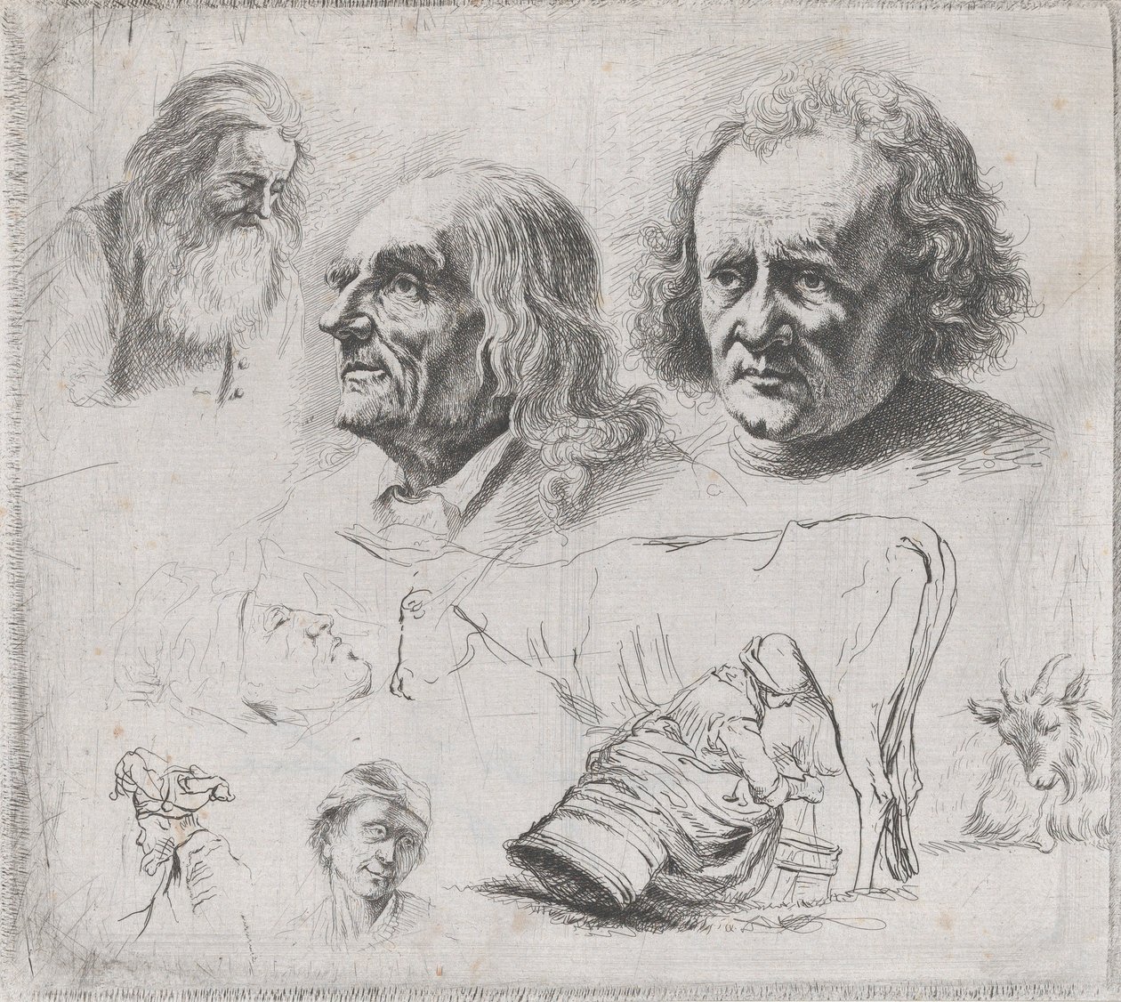 Studium sześciu głów i dojarki, 1816. autorstwa Ignace Joseph de Claussin