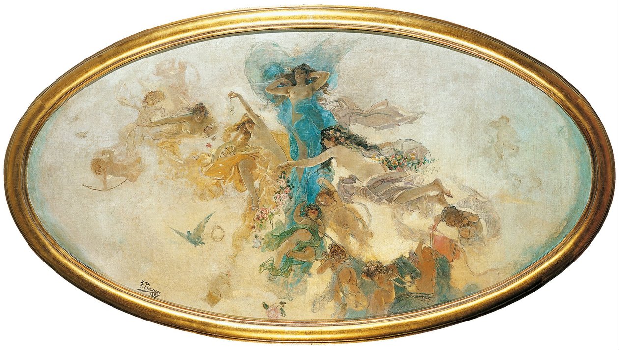 Nimfy i amorki (szkic) autorstwa Ignacio Pinazo Camarlench